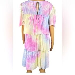 English Factory Tie Dye Classy Women’s Tiered Sleeve Ruffled Dress Like New M